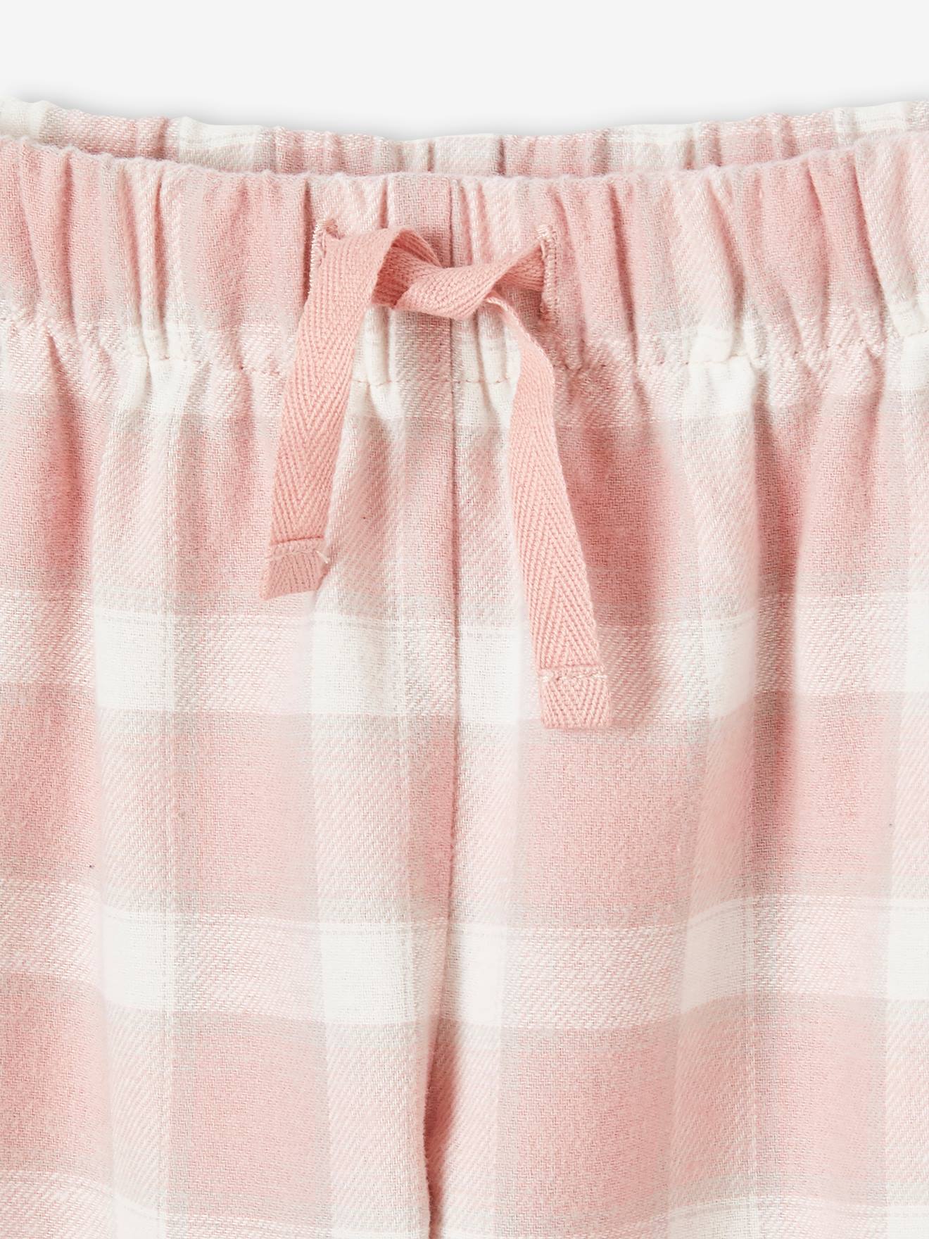 Conjunto de 2 calças de pijama de flanela, tamanho médio infantil, xadrez rosa.