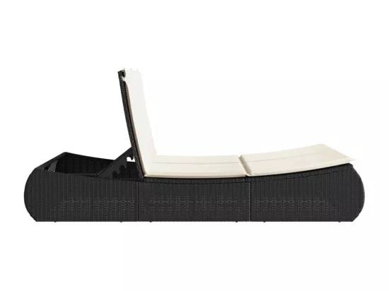 Chaise longue double avec coussins noir résine tressée