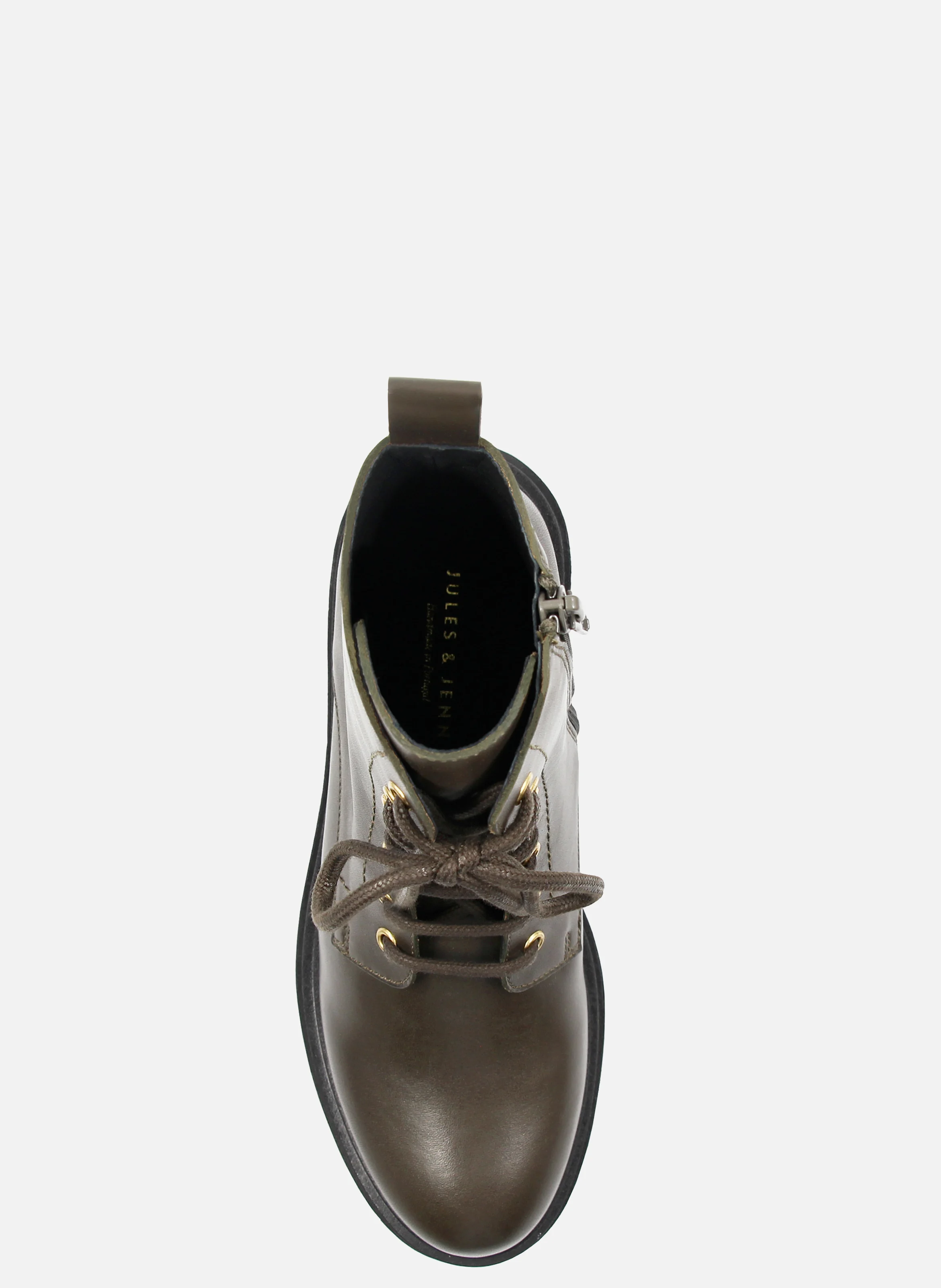 Bottines ranger crantées cuir lisse | Vert