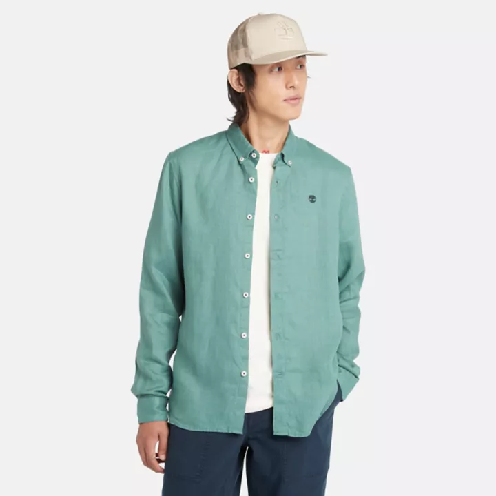 Chemise en lin Mill Brook pour homme en bleu sarcelle