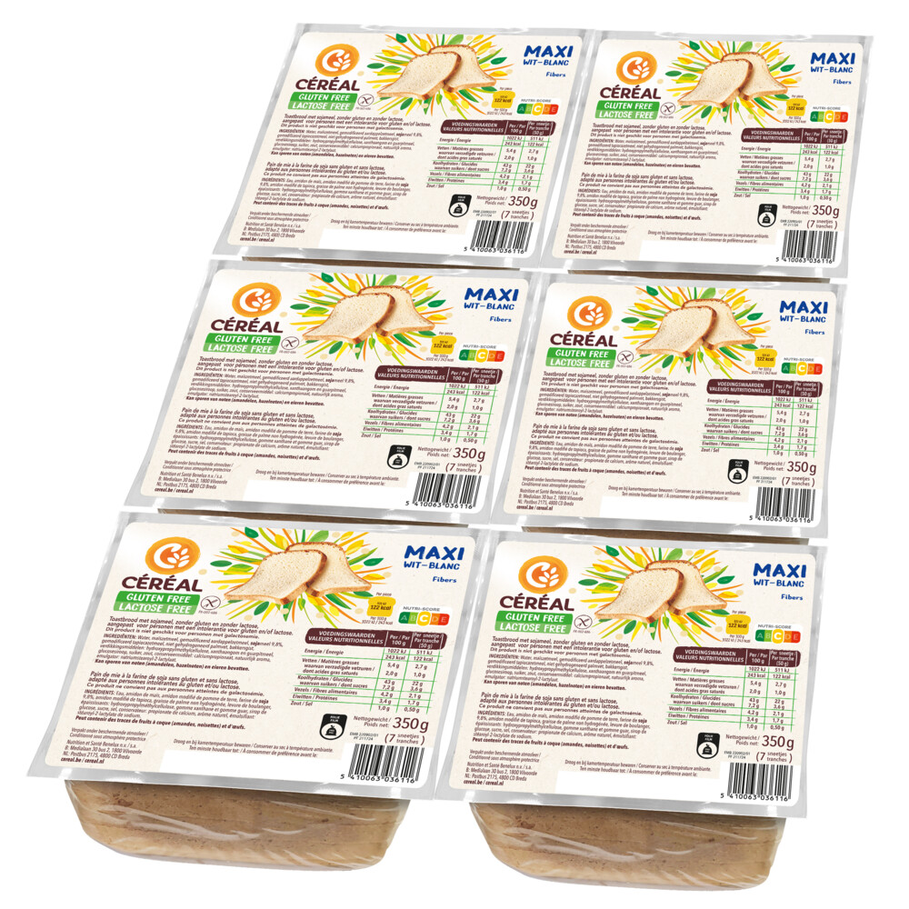6x Céréal Maxi Brood Wit Glutenvrij En Lactosevrij350 gr