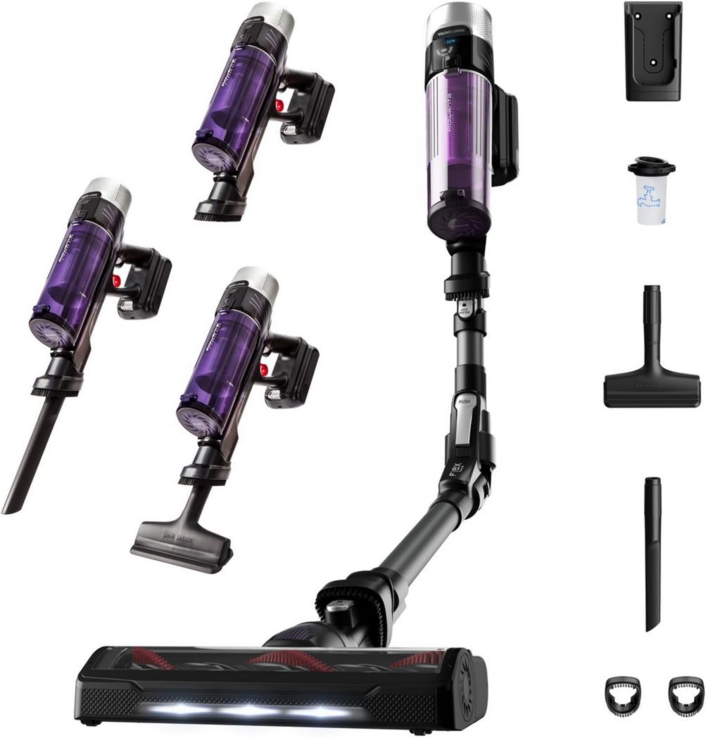 Aspirateur balai sans fil Rowenta X-Force Flex 9.60 Allergy, filtration anti-allergènes, puissance 100 AW, ultra léger, autonomie 45 min RH2038WO, noir/violet