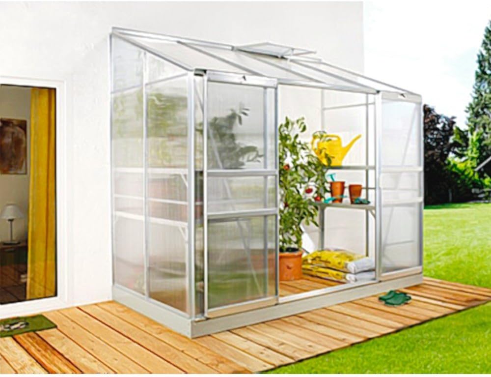 Ida 3300 Alu-Anlehngewächshaus HKP 4 mm 3,3 m² mit Fundament mit 1 Dachfenster