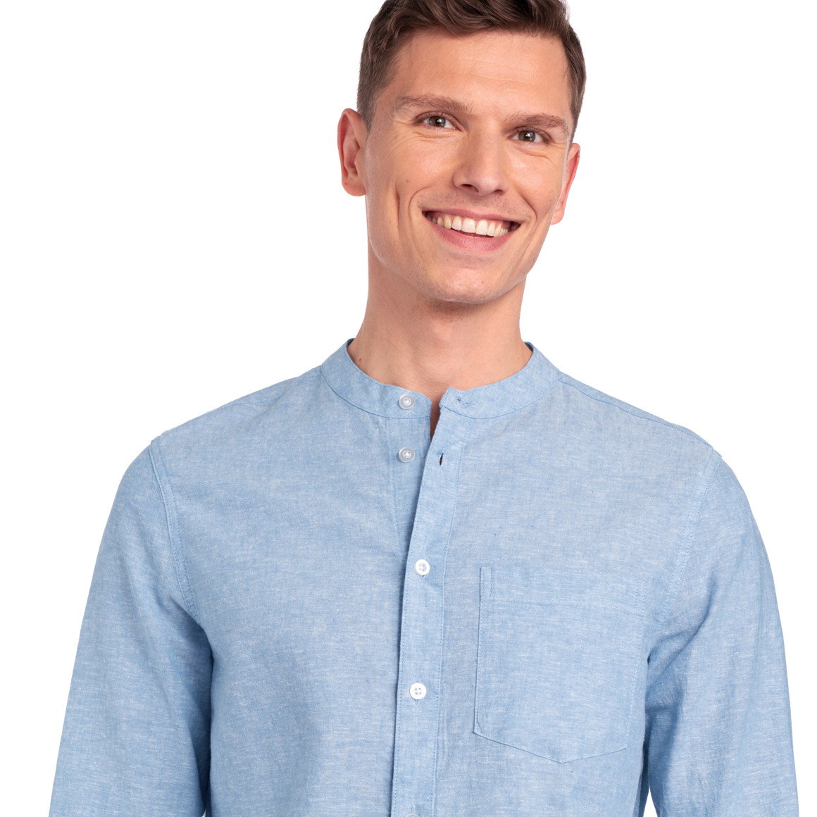Jonas Nielsen Herren Leinen-Hemd mit Brusttasche hellblau