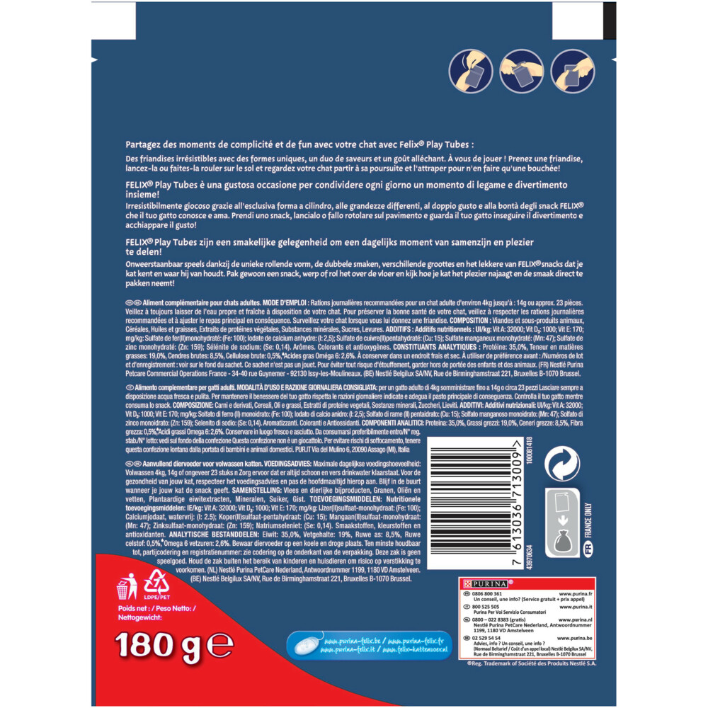 Felix Play Tubes Kalkoen - Ham180 gr