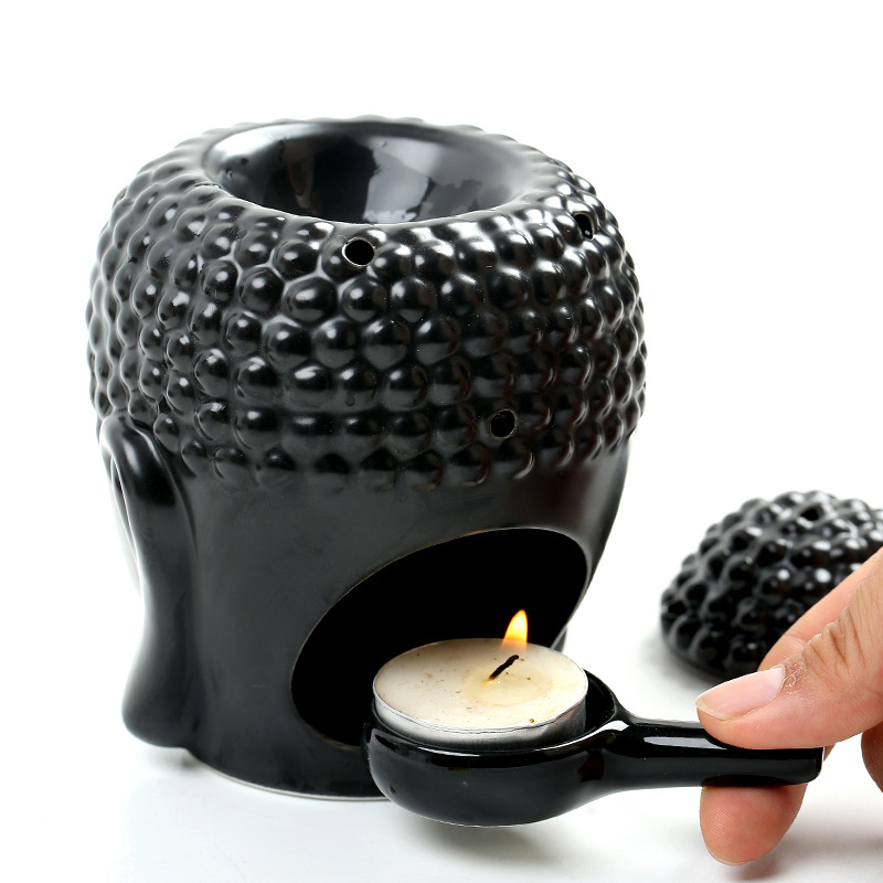 Keramik Aroma Duftlampe Buddha Home Deko Teelicht Halterung - Weiss