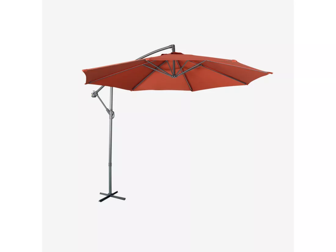 Parasol déporté rond Ø300cm - Hardelot - Terracotta - Manivelle anti-retour | Toile déperlante | Facile à utiliser