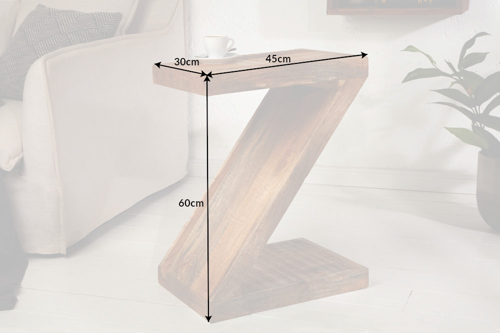 Massiver Beistelltisch Z 45cm Mangoholz Z-Form in Handarbeit gefertigt