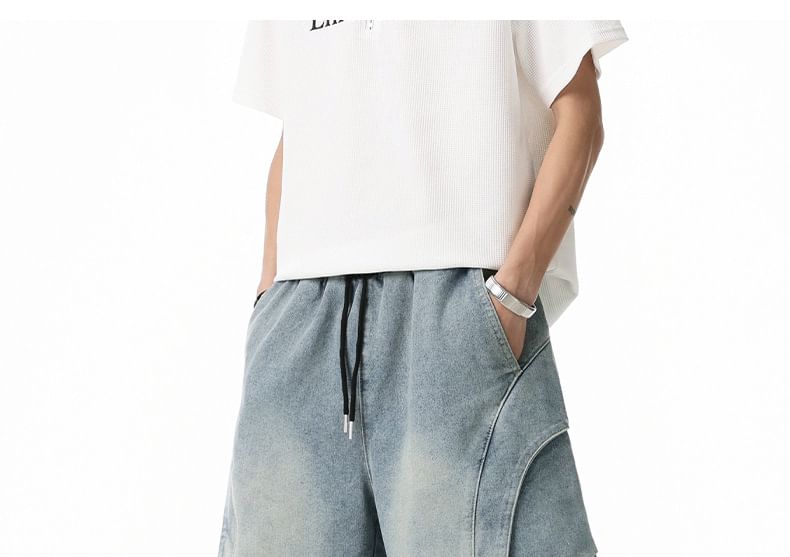 AXEN - Bermudashorts van gewassen denim met trekkoord in de taille