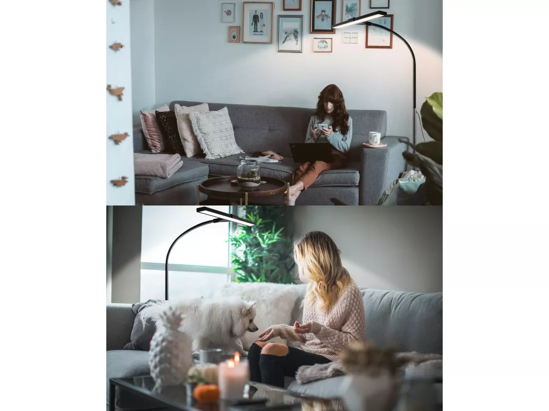 NETTLIFE Lampadaire LED Salon Dimmable Noir de lecture - Moderne Salon 10W Touch Lampe de bureau avec minuterie Lampe de lit Col de cygne réglable