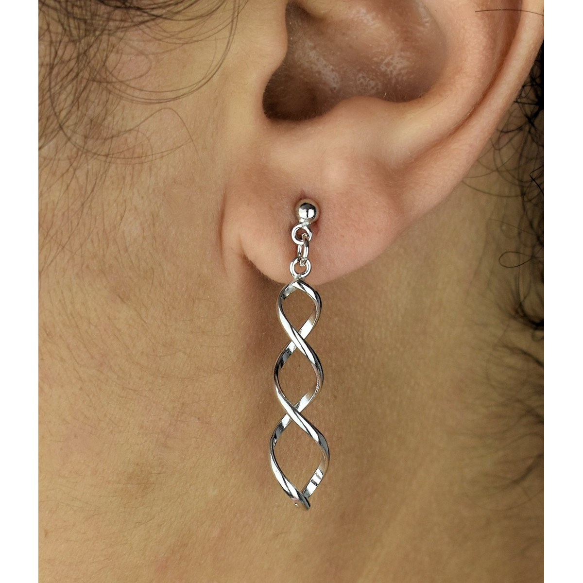 Boucles d'oreilles spirale torsadée Argent 925 Rhodié