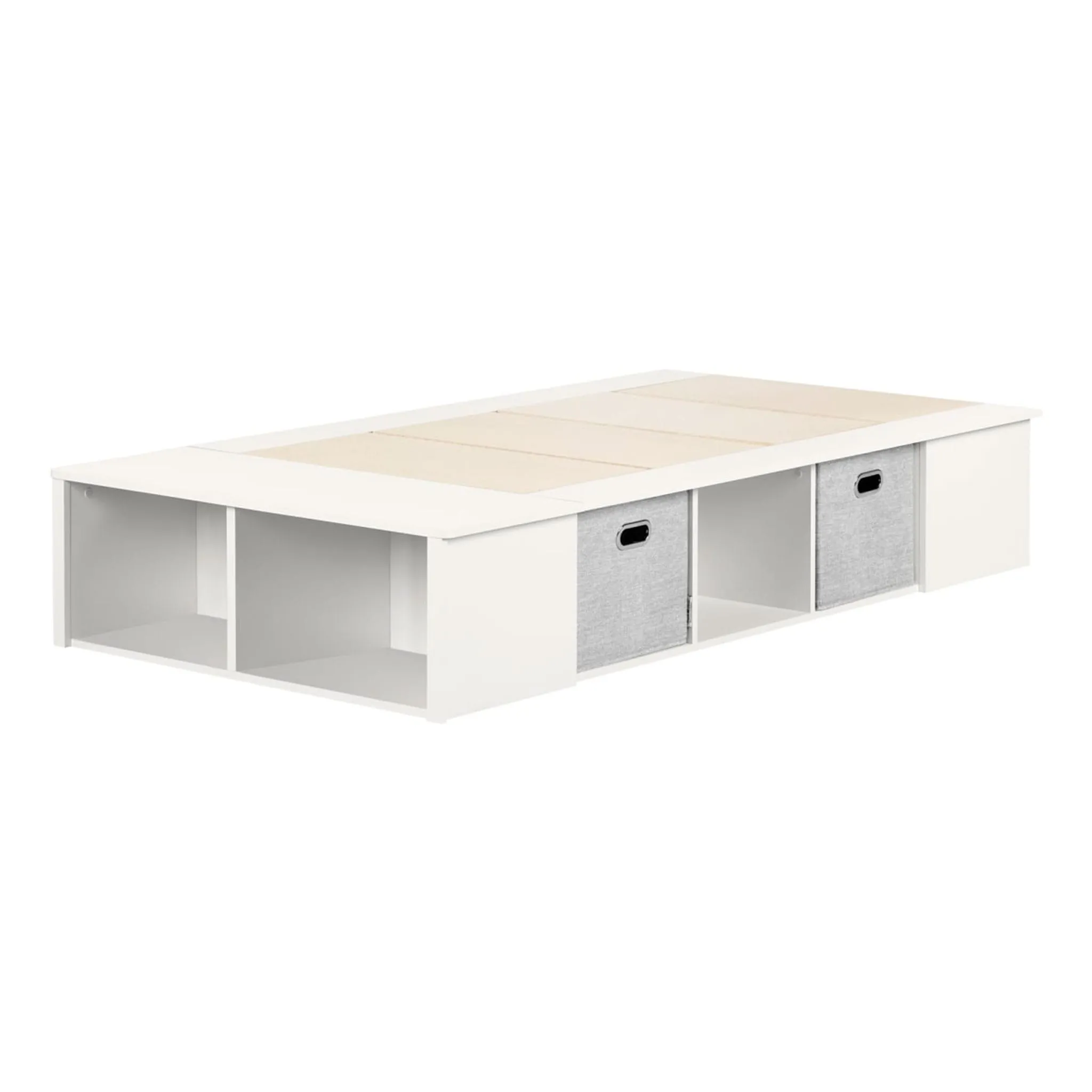 South Shore Lit Plateforme Simple avec Paniers Flexible - Blanc Solide