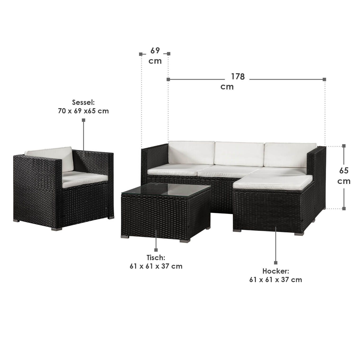 Punta Cana L polyrotan zwart witte loungeset
