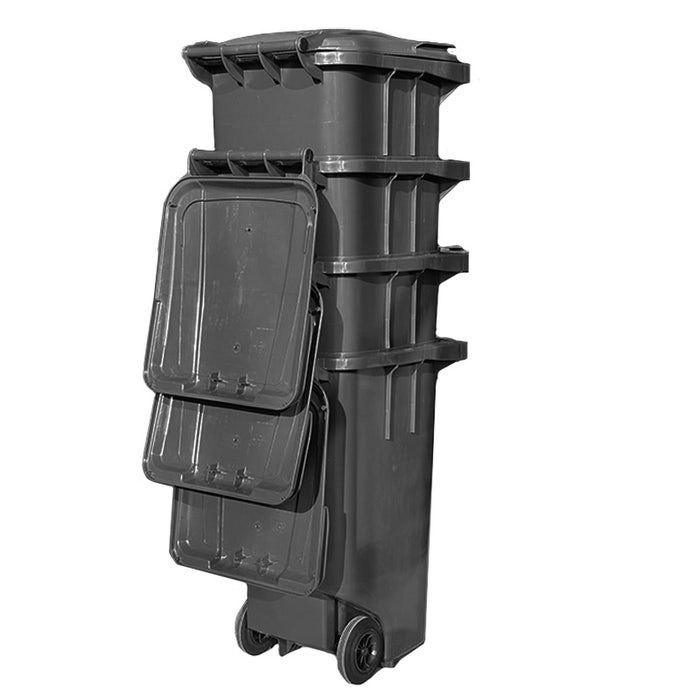 Afvalcontainer 240 liter grijs met blauw deksel geïntegreerde wielen (6151801242275)