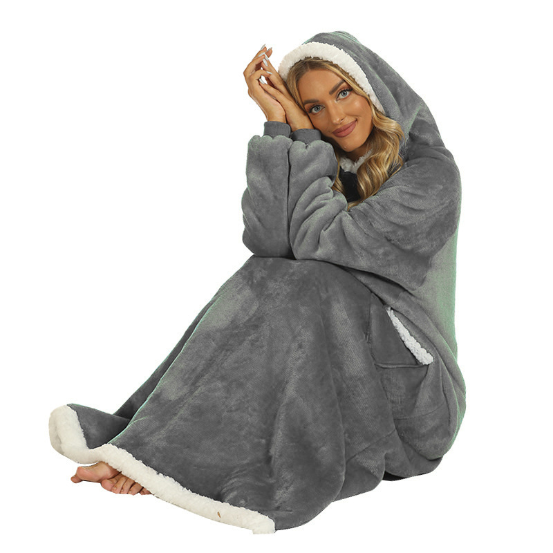 (150cm) Oversized Pullover Kuschel Decken Sweater Langer Hoodie mit 2 Seitentaschen (One Size) - Grau