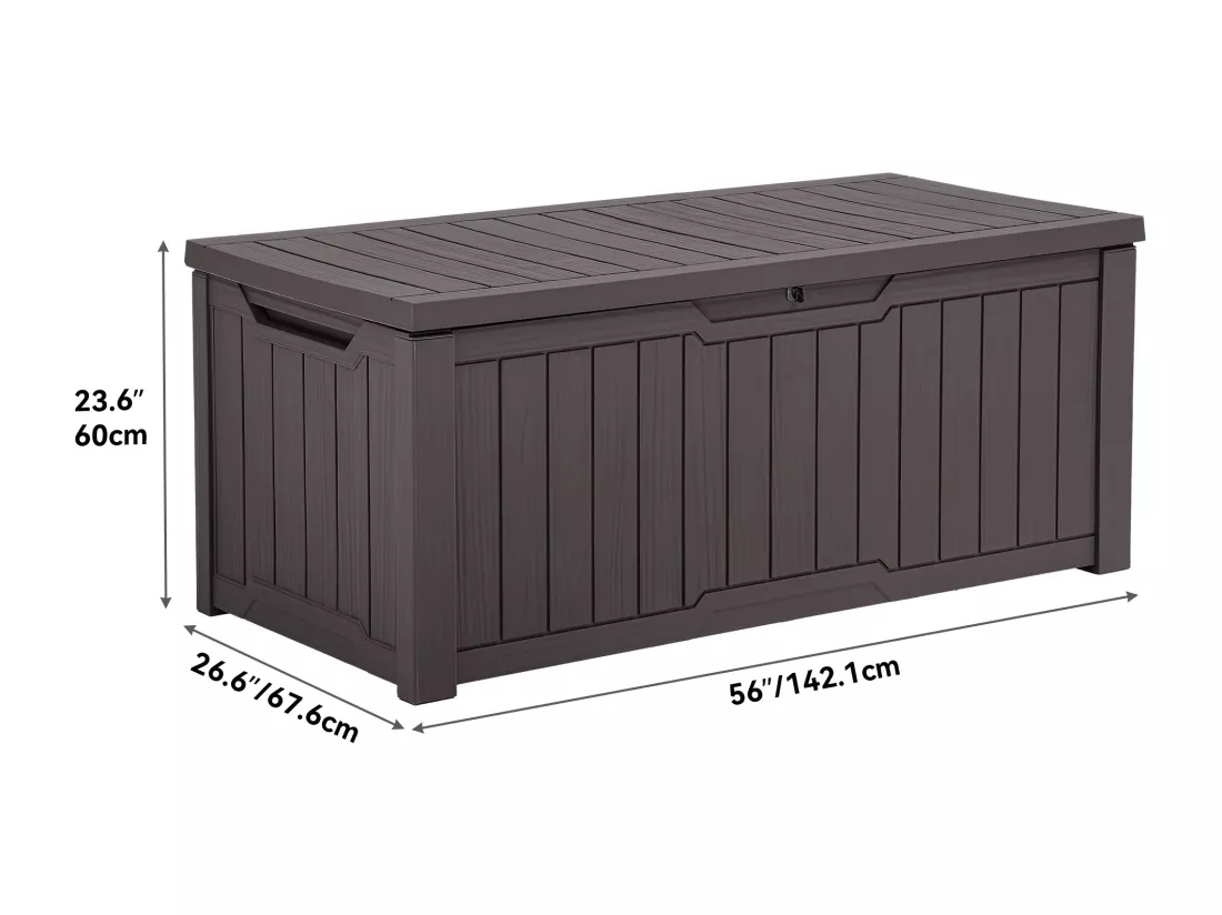 YITAHOME Boîte de Rangement d'Extérieur - Verrouillable - Coffre de Jardin - 142 x 67 x 69 cm - Table Polyvalente - Marron Foncé