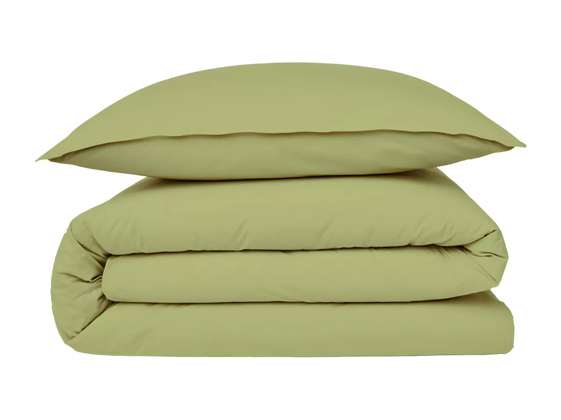 Housse de couette en coton 57 fils unie tilleul 260x240cm
