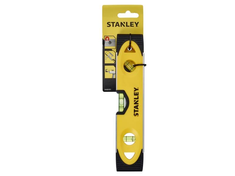 Stanley Wasserwaage Torpedo 23 cm Kompakte Wasserwaage mit stabilem Aluminiumrahmen