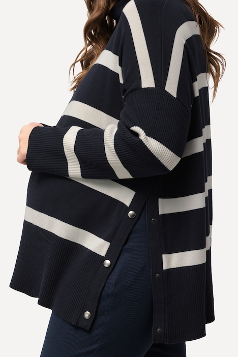 Bellieva Pullover, oversized, Seitennähte mit Druckknöpfen, Stehkragen, Langarm