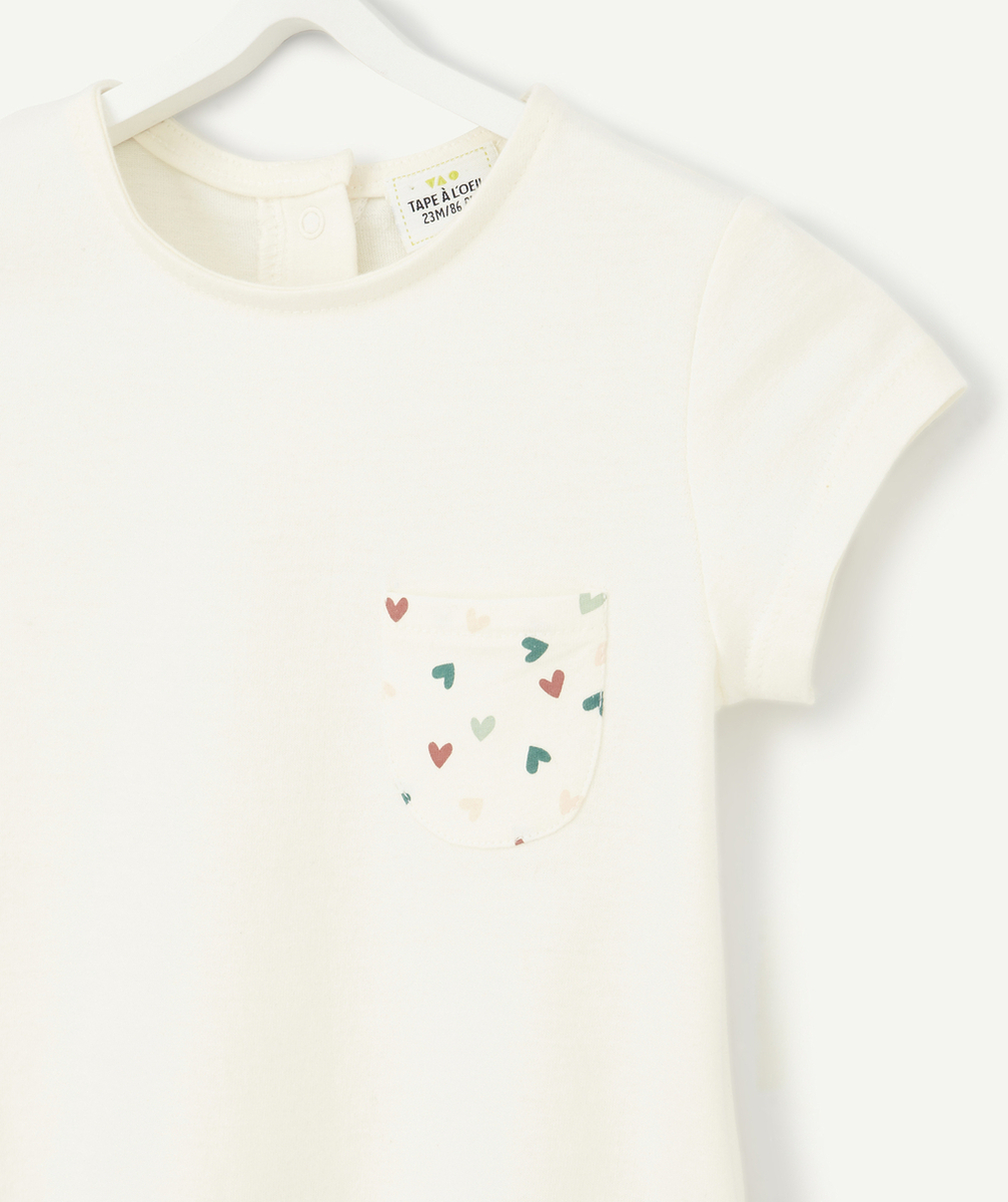 T-SHIRT ÉCRU BÉBÉ FILLE MANCHES COURTES AVEC MOTIFS COEURS