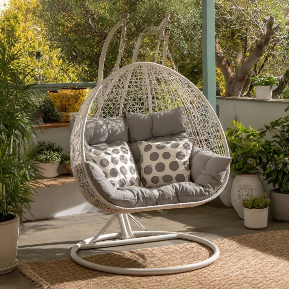 Hängesessel Rattan 150x120x60 cm – Weiß/Grau – Outdoor Design