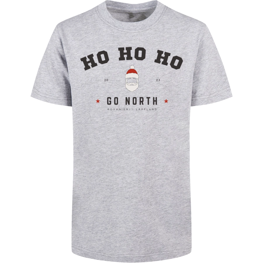 F4NT4STIC Basic Kids Tee Ho Ho Ho Santa Claus Weihnachten heathergrey