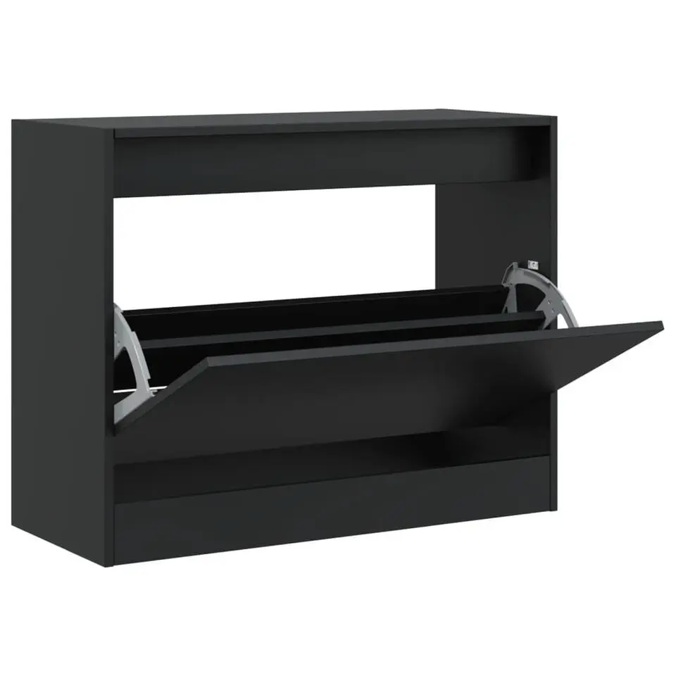 vidaXL - Schoenenkast 3 paar met 1 klep - Zwart - Bewerkt hout - 80x34x63 cm