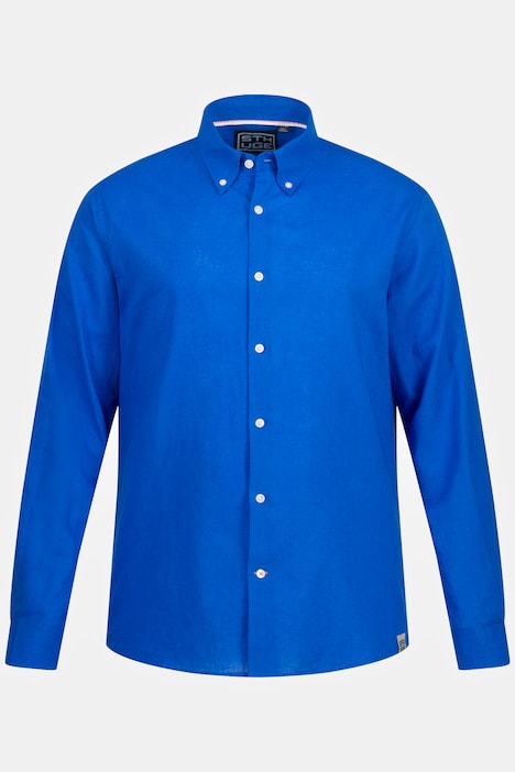 STHUGE Leinenmix-Hemd, Langarm, Modern Fit, Buttondown-Kragen, bis 8 XL