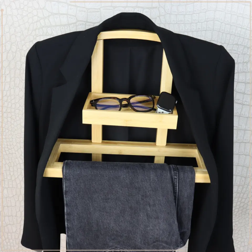 MISOU Dressboy Kledingstandaard Kledinghouder Bamboe Hout 44.8x22.2x114.2 cm