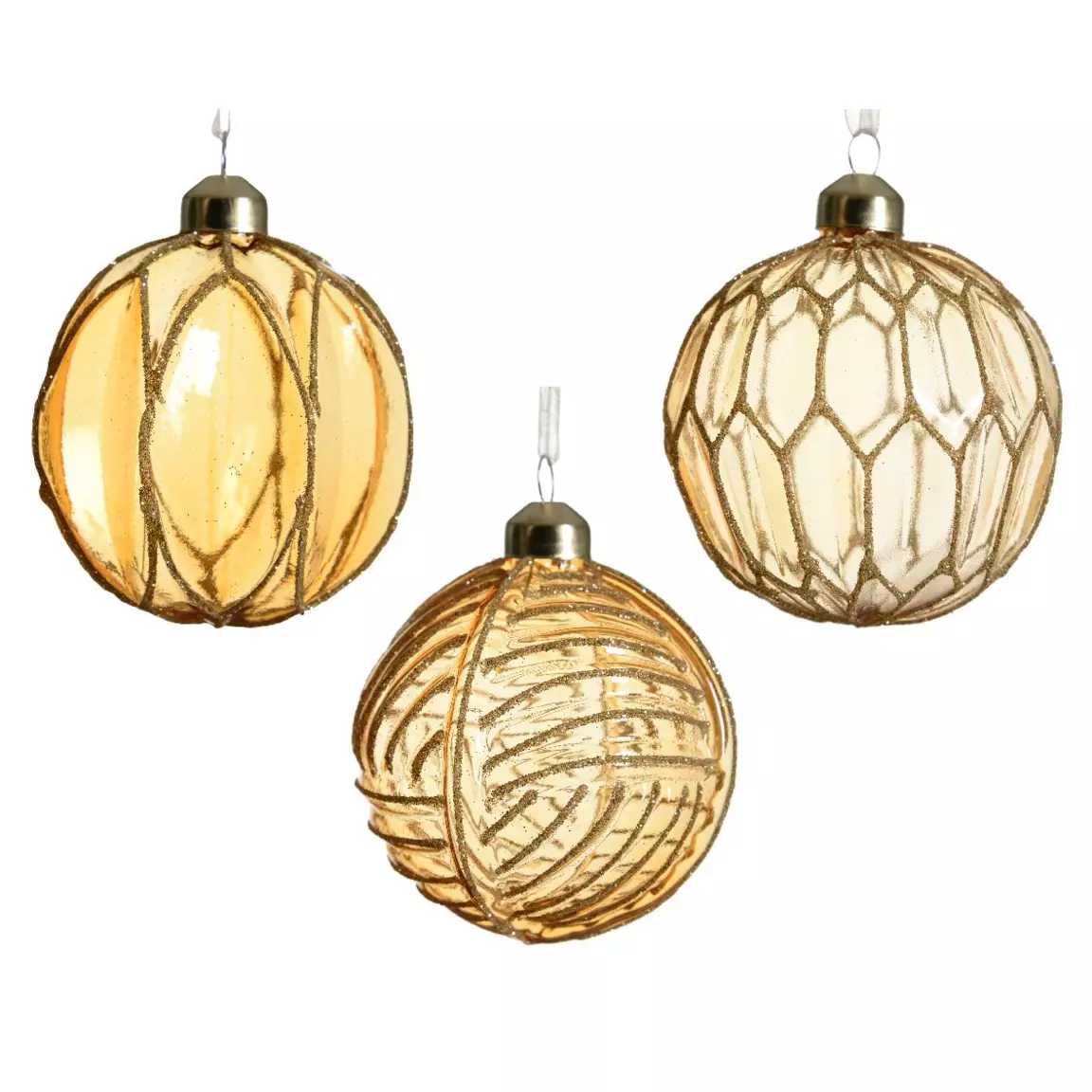 Lot de 12 boules de Noël (D80 mm) en verre Autentica Ambre