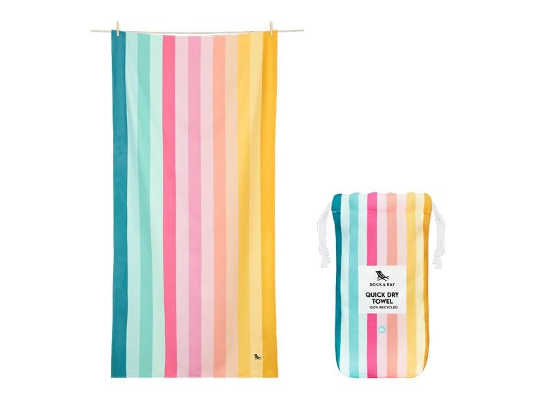 Dock & Bay Strandtuch Coastal Candy 200 cm x 90 cm, Mehrfar Badetuch mit praktischem Stoff-Beutel