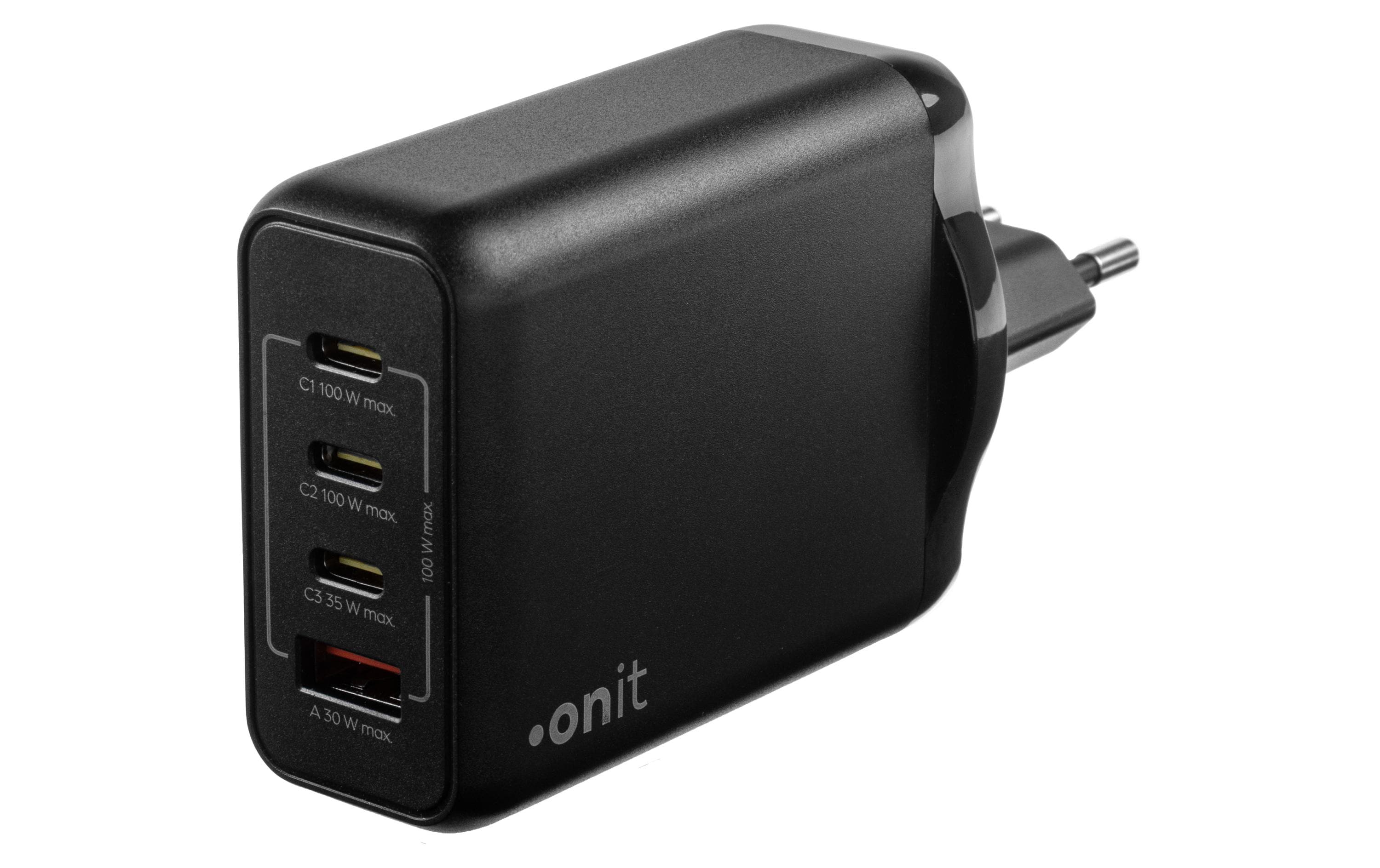 USB-Wandladegerät Quad 3C1A 100 W GaN SchwarzLadeadapter mit drei USB-C-Ports und einem USB-A-Port