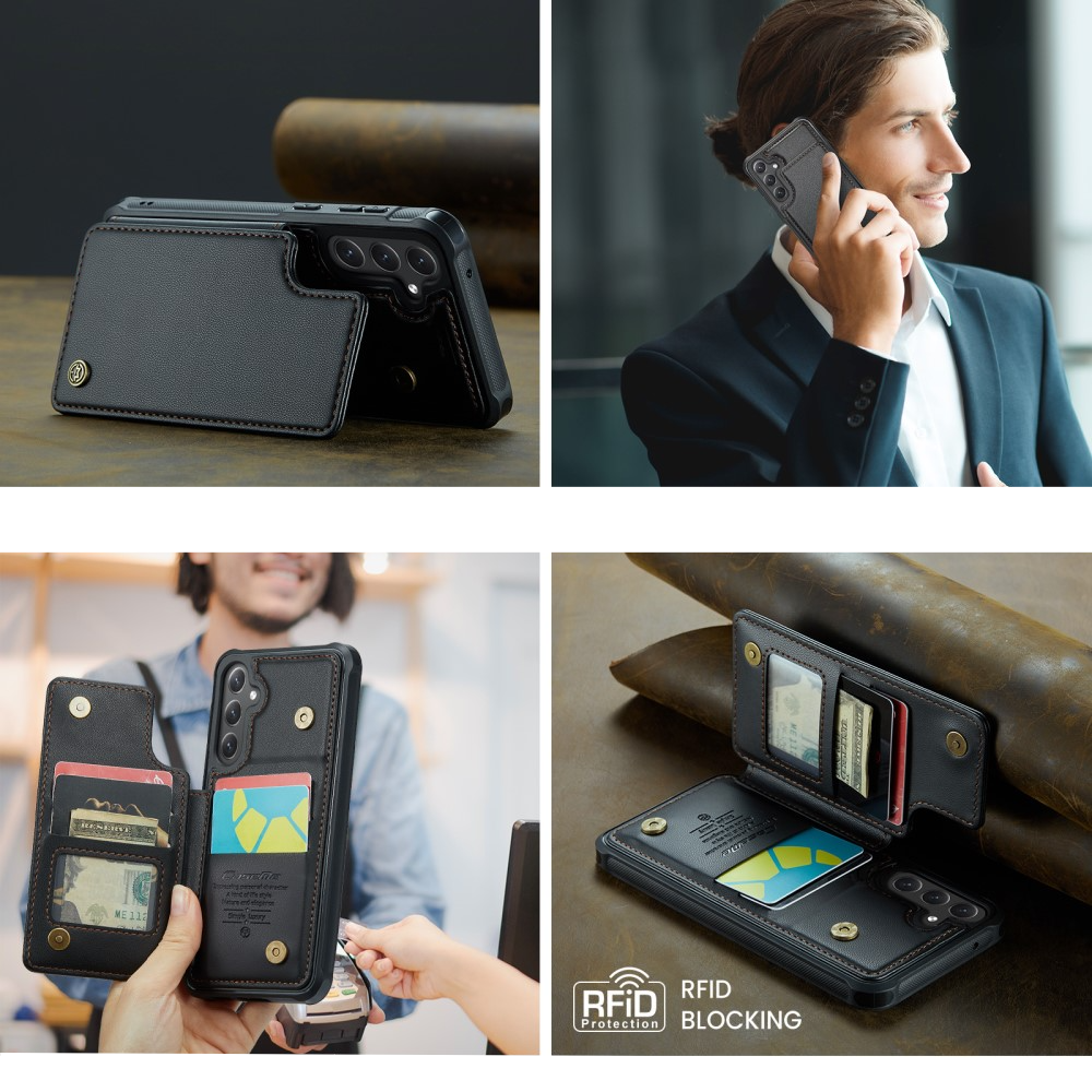 Samsung Galaxy S23 FE Leder Hülle mit Kartenfächern im Litchi Look   Kickstand (RFID Schutz) - Grün