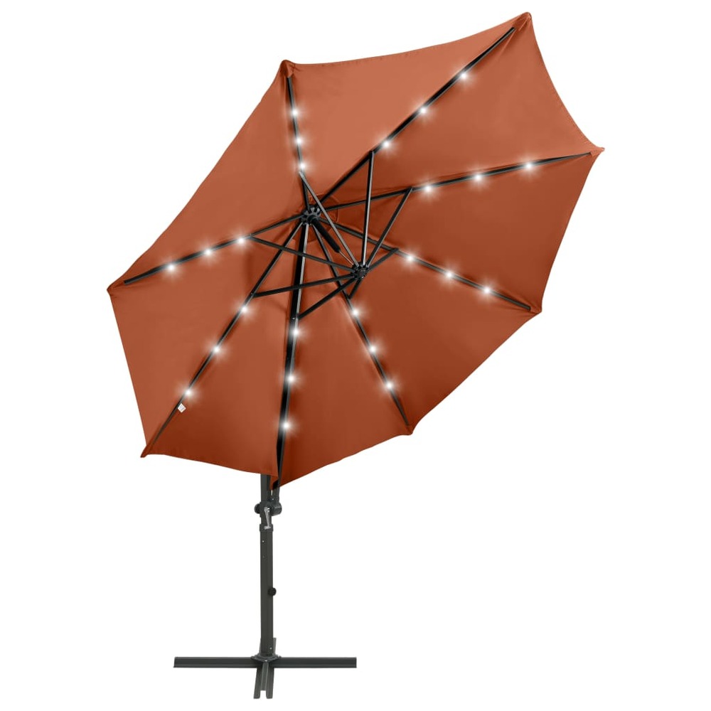 Parasol meuble de jardin déporté avec mât et lumières led 300 cm orange