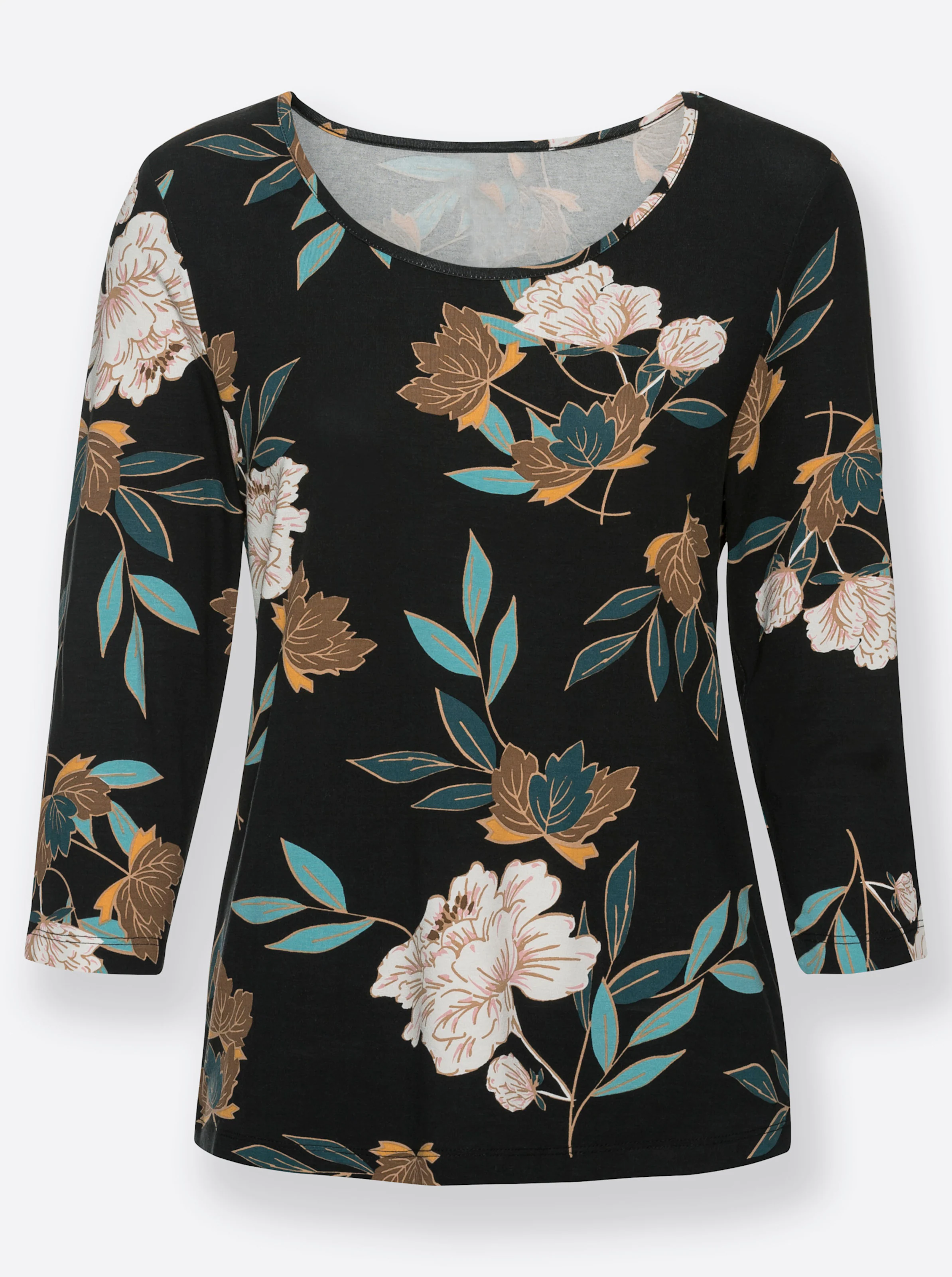 Print-Shirt in petrol-ocker-bedruckt