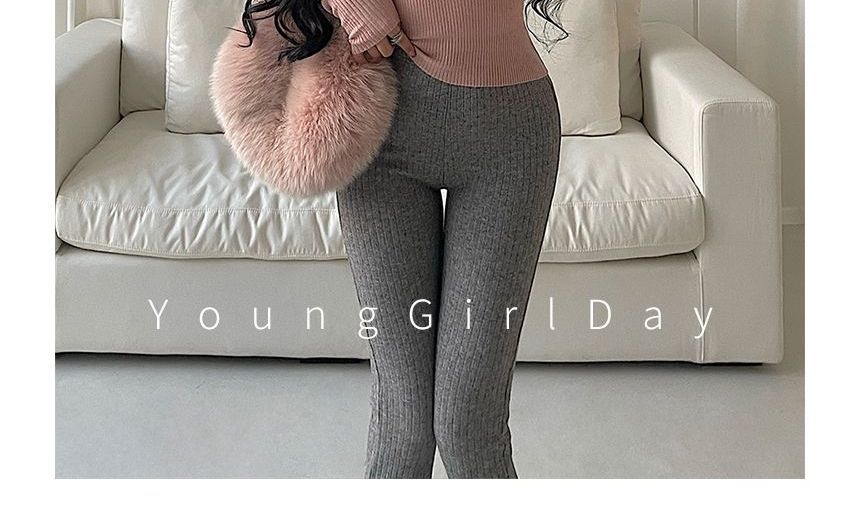 RainGirl - Gebreide top met lange mouwen, ronde hals en geribbelde, slanke pasvorm