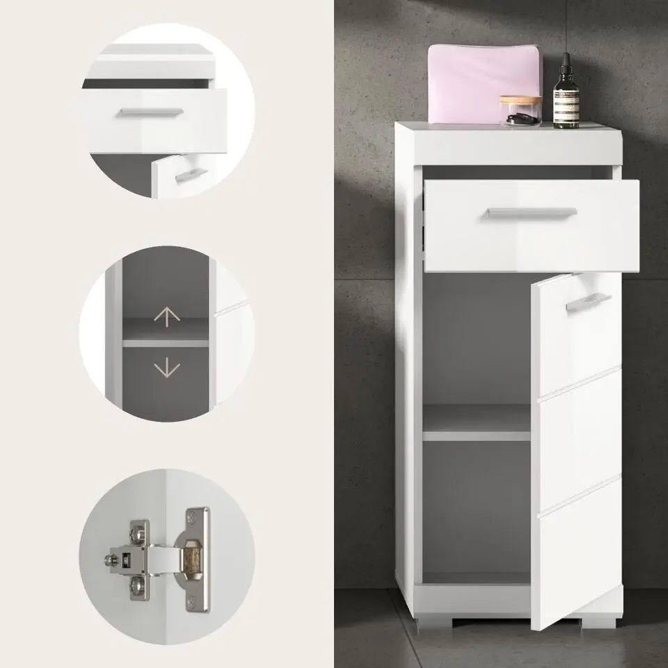 Hioshop Scout badkamerkast 1 deur- 1 lade wit hoogglans- wit
