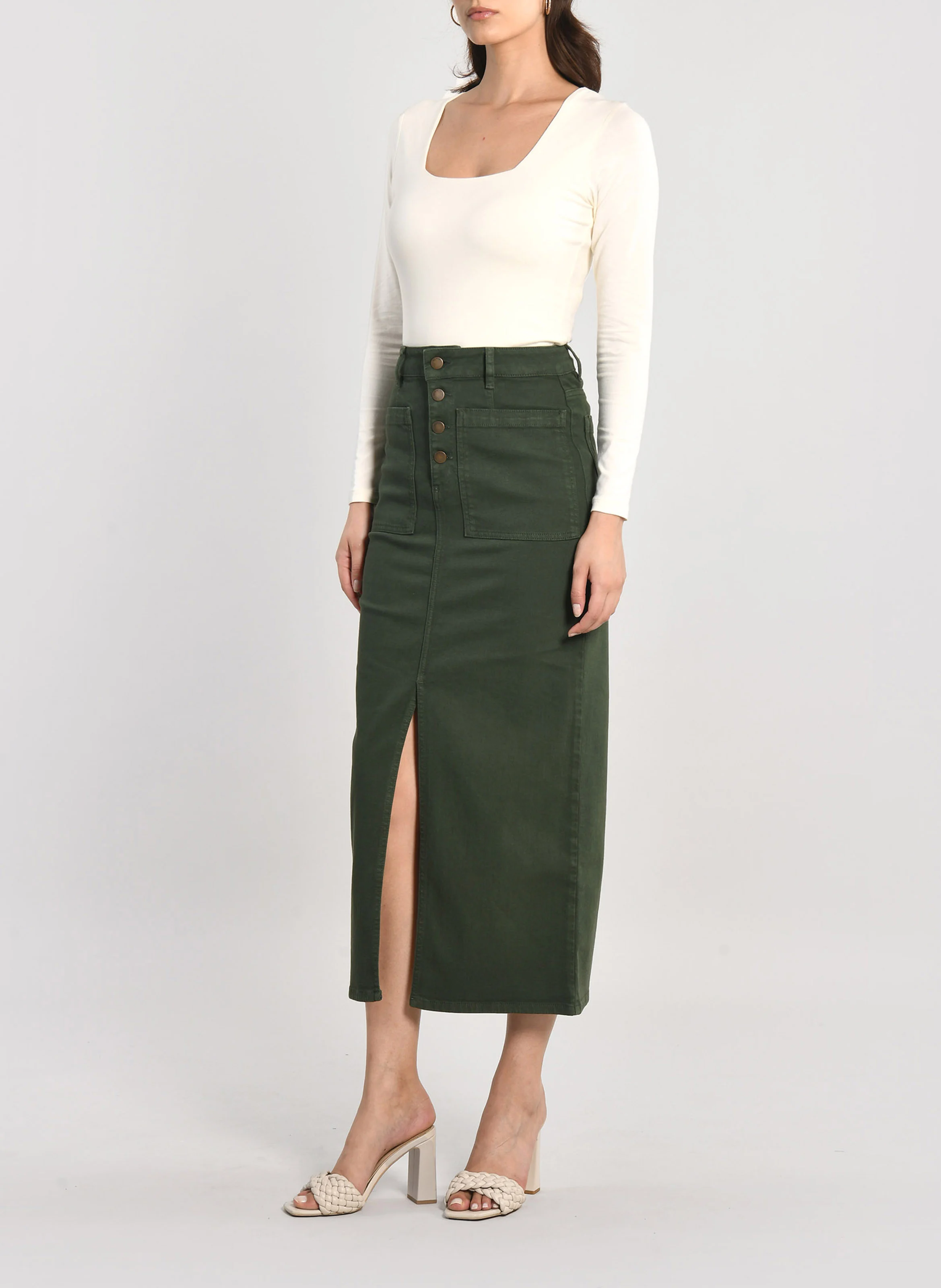 THADEE - Jupe midi en coton | Kaki