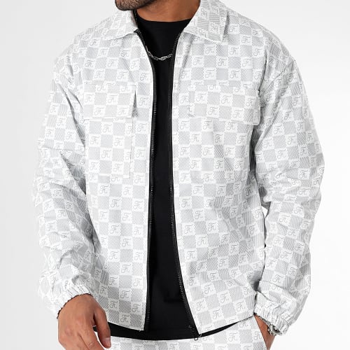 Ensemble Veste Zippée Et Pantalon Cargo Damier 0038 Blanc