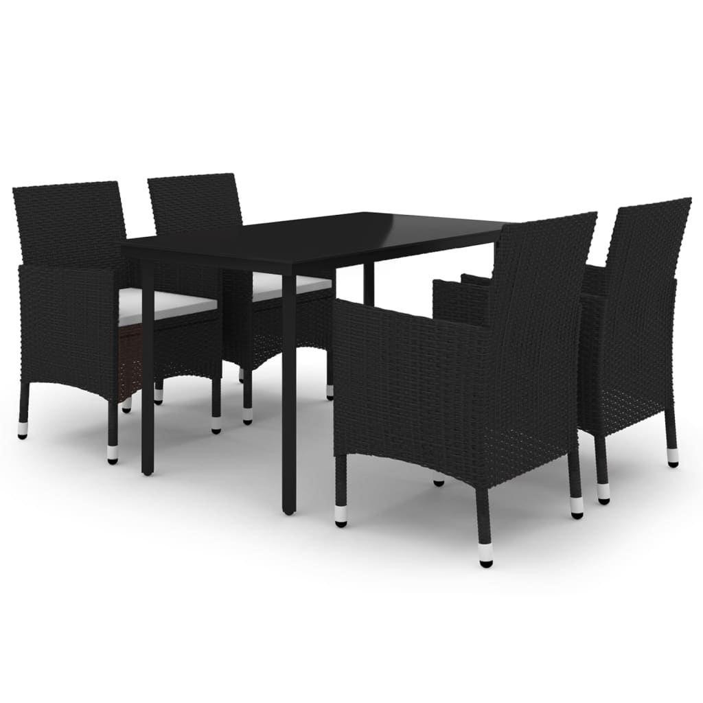 Mobilier à dîner de jardin coussins 5 pièces résine tressée verre