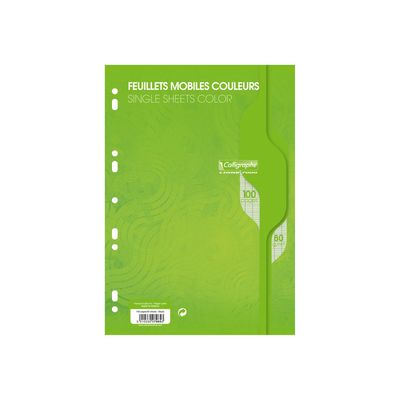 Calligraphe - feuilles simples A4 - 100 pages - grands carreaux (Seyes) - perforées - vert