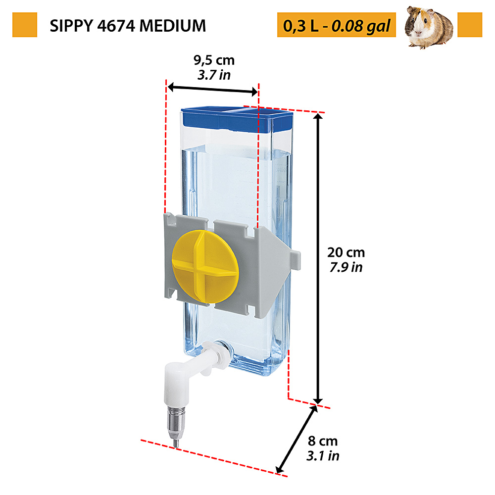 Ferplast abreuvoir pour cochons d'inde et rats sippy 4674 medium, bouteille d'eau distributeur pour rongeurs capacité 300 cc,