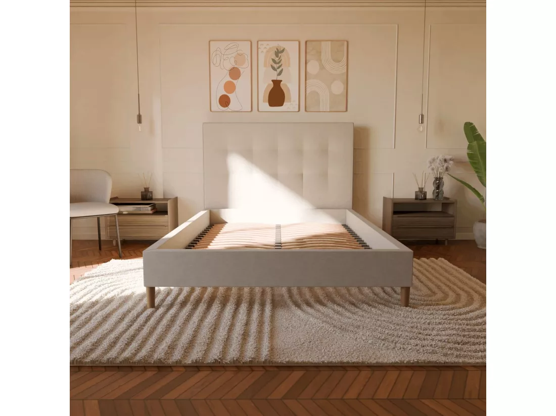 Ensemble lit + tête de lit 140x190cm - Blanc - Collection Léa - Morphea