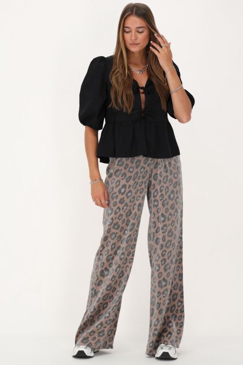 Panterprint crinkle broek met elastieken band