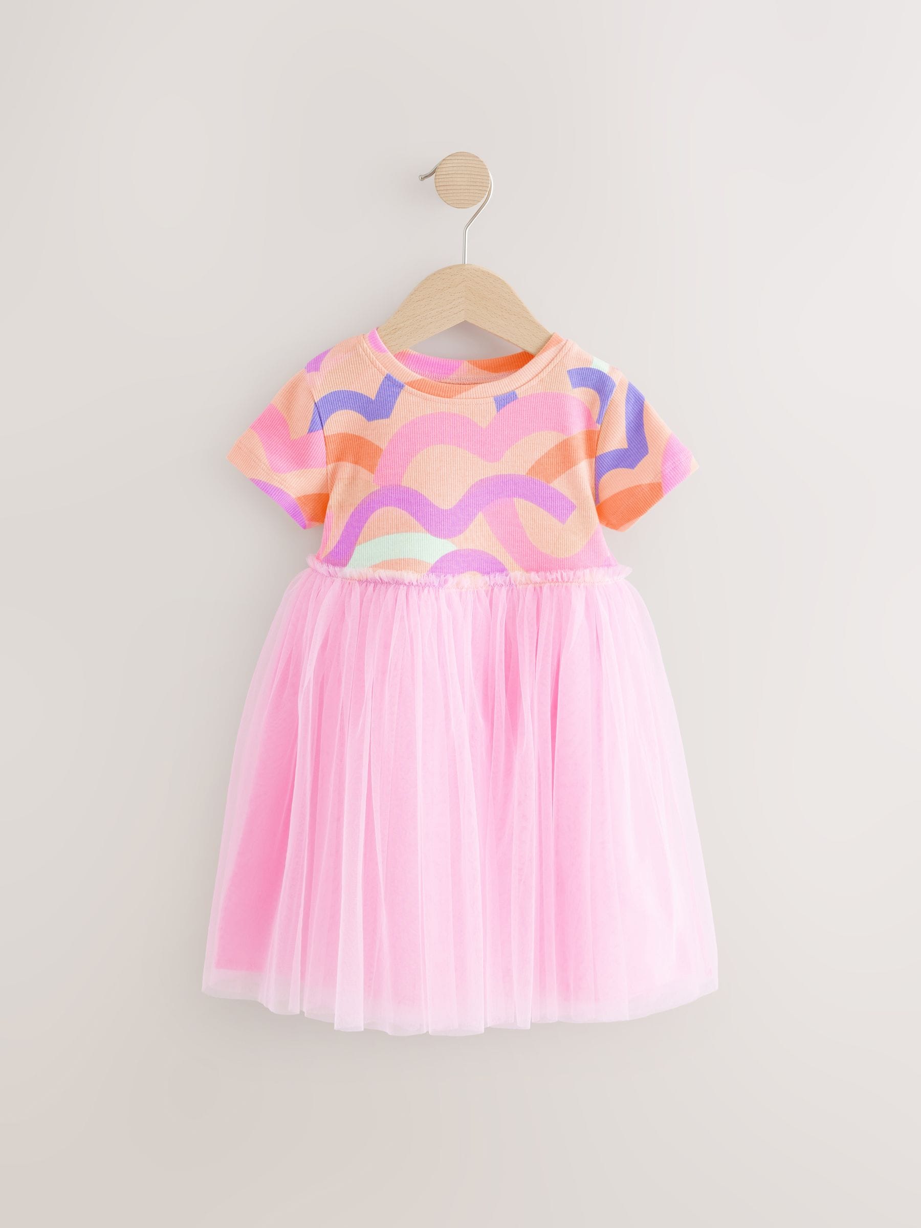 Regenboog roze - Feestelijk mesh jurkje (3 mnd-7 jr)