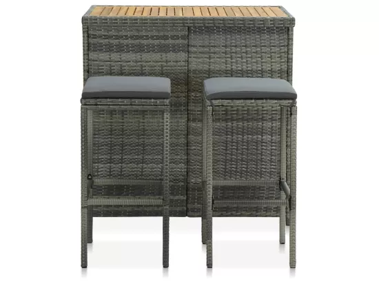 Ensemble de bar 3 pcs Résine tressée Gris