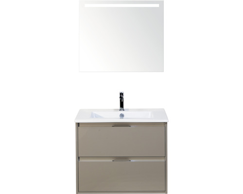 Sanox Porto badkamermeubelset (B x H x D 71 x 170 x 51 cm), frontkleur cubanitgrijs, met keramische wastafel in wit en keramische wastafel, spiegel met LED-verlichting, wastafelmeubel