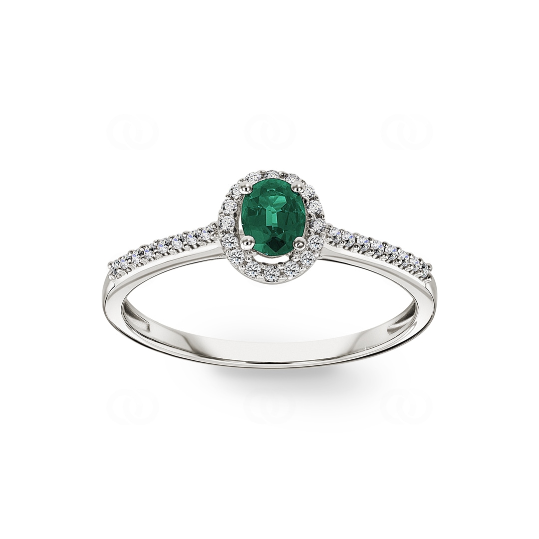 Damenring 750/18 K Weissgold mit Smaragd oval und Diamanten 0.12 ct H/si