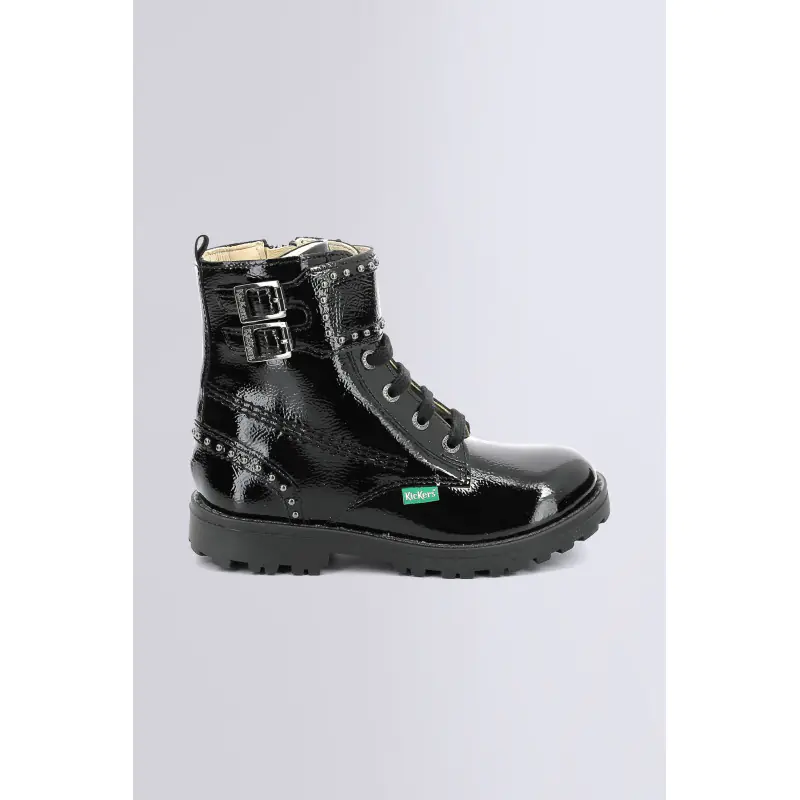 GROOROCK NOIR VERNIS BOTTINES Cuir Fille