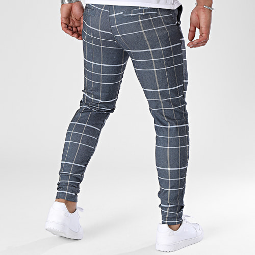 Pantalon A Carreaux Bleu Marine Chiné